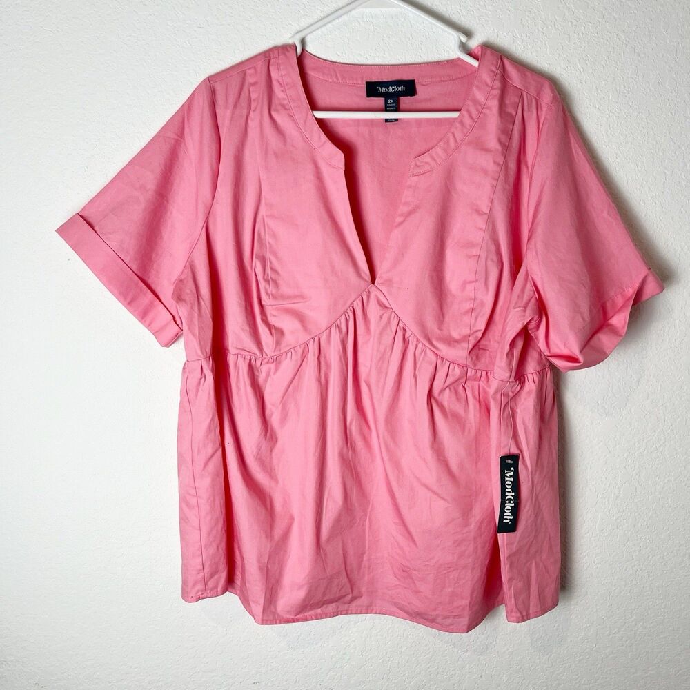 ModCloth Pink V-Neck Short Sleeve Blouse